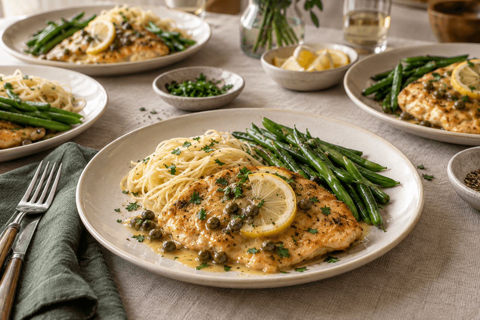 Chicken piccata, illustrative serving suggestion